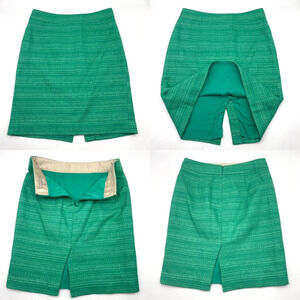 Banana Republic Emerald Green Cotton Tweed Straight Pencil Skirt Women's 6 31"